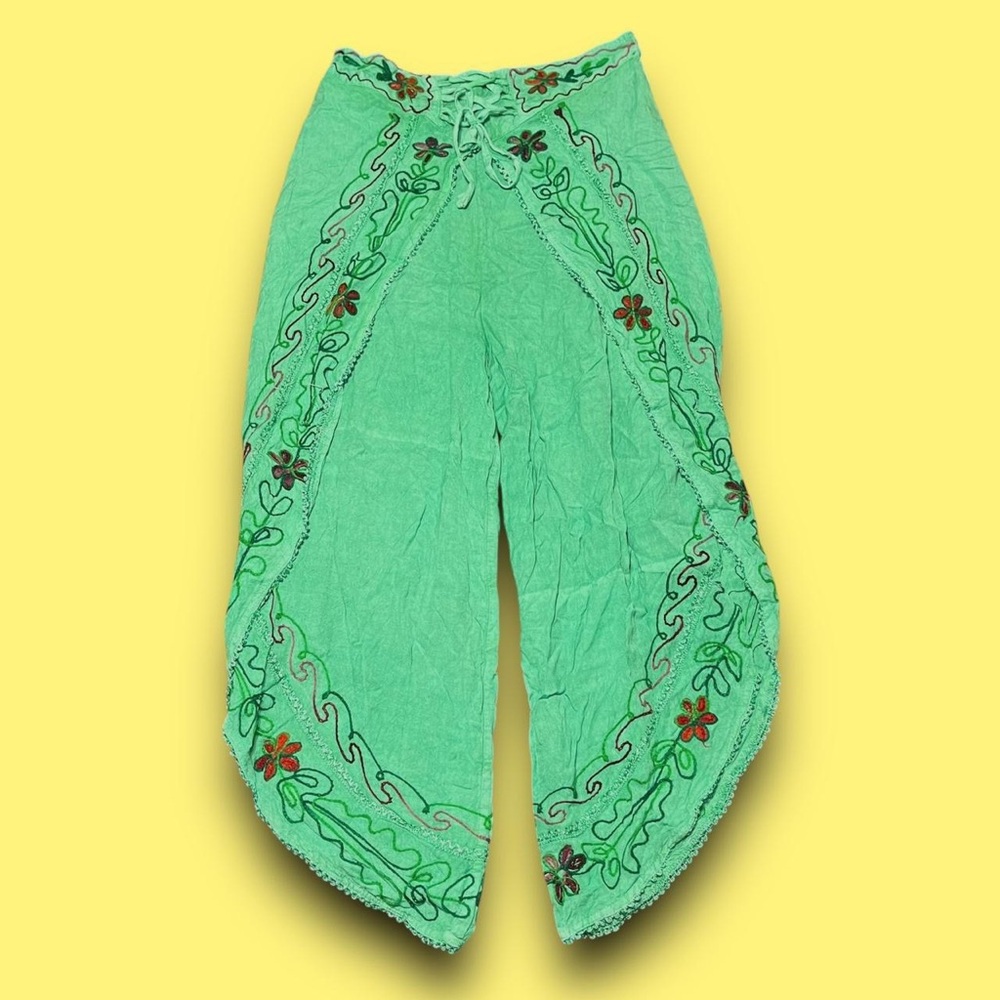 Y2K Embroidered Split Wide Leg Pants Size S-M Boho Hippie Festival